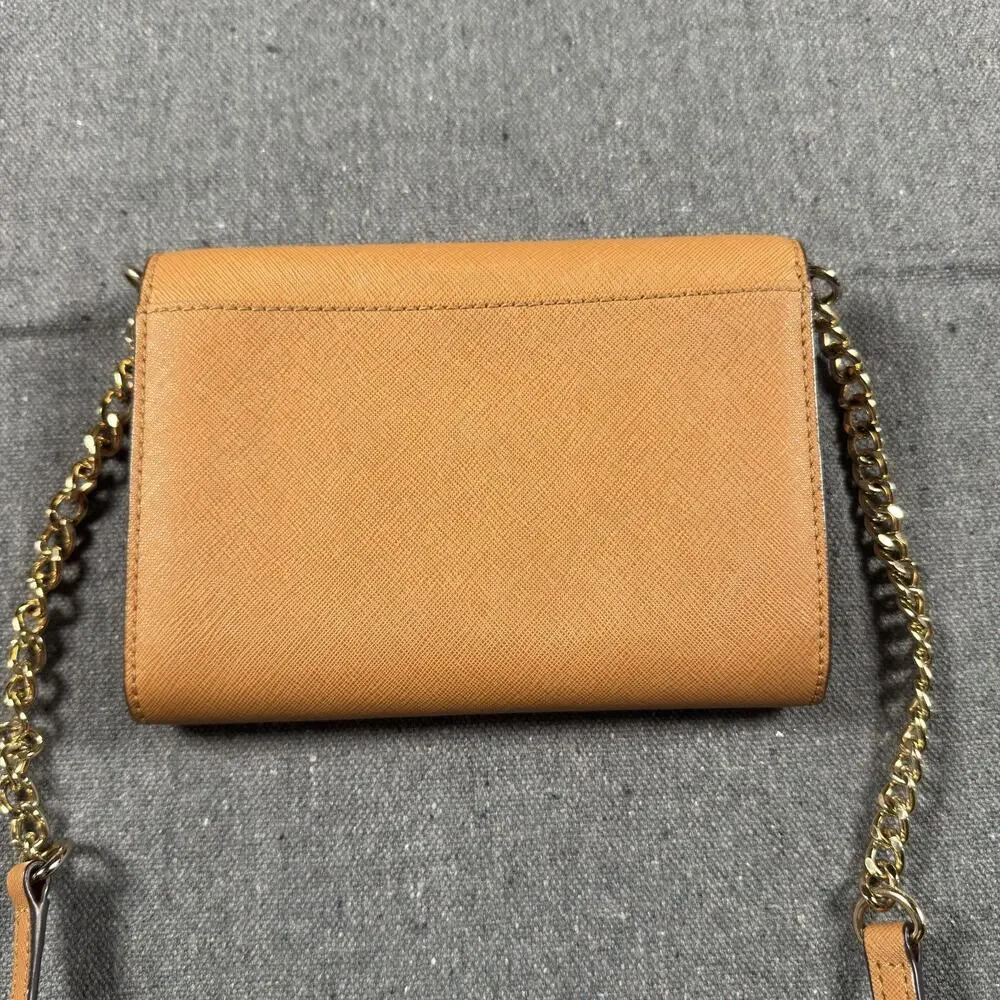 Michael Kors Jet Set Tan Camel Leather Crossbody Wallet Bag on Chain